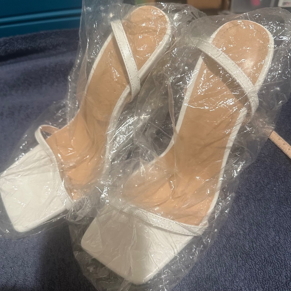 White n gold heels